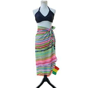 Y2K, Multi-Color Striped Versatile Beach Cover Up One Size NWT